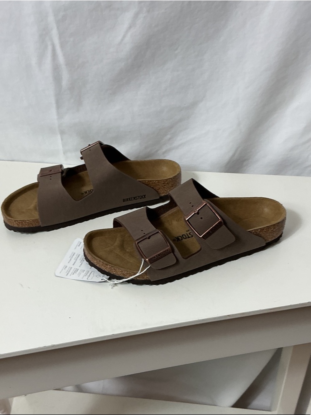 Birkenstock Arizona Two-Strap Sandals in Taupe Brown with Copper Buckles - Picture 4 of 9